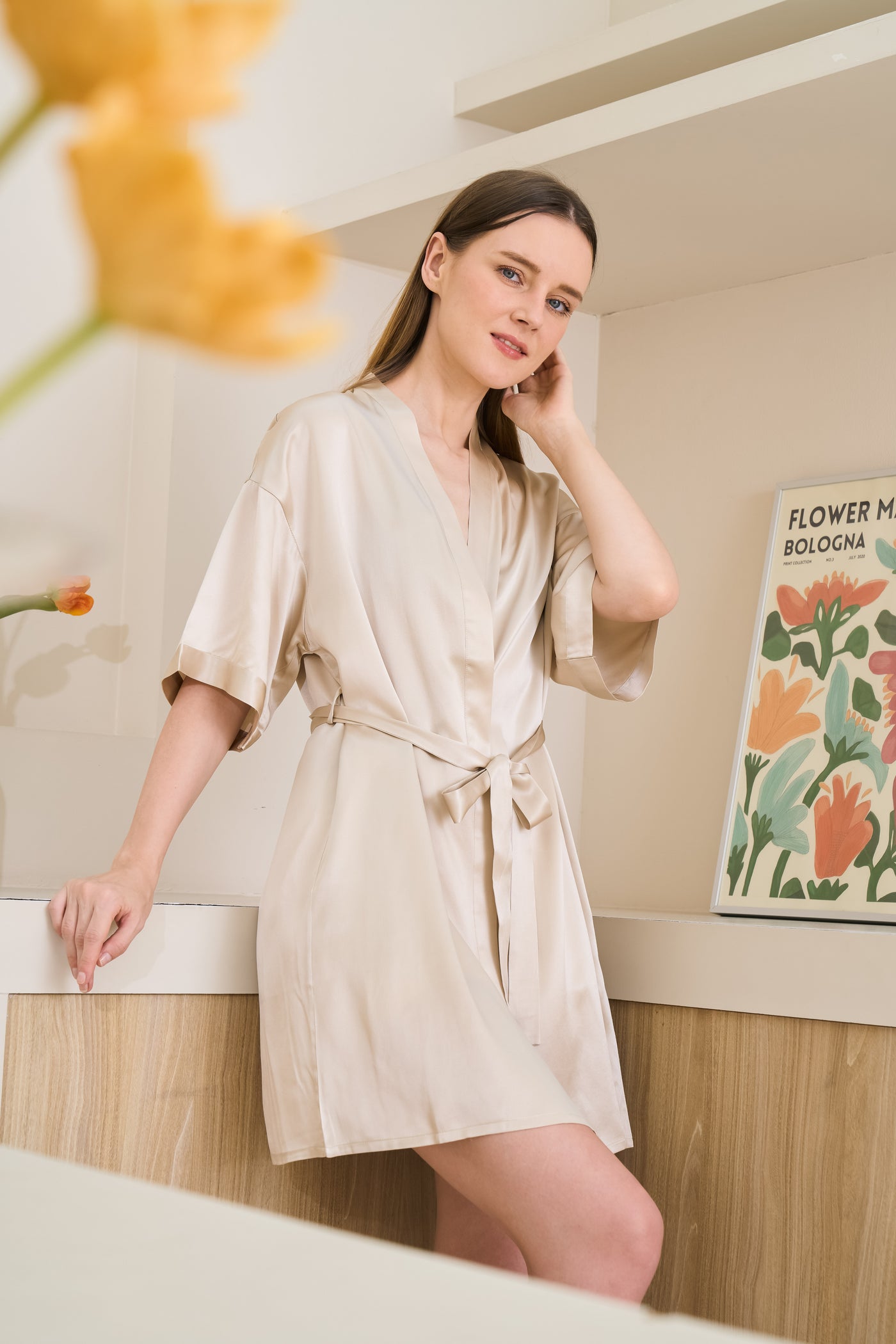 silk dressing gown champagne 