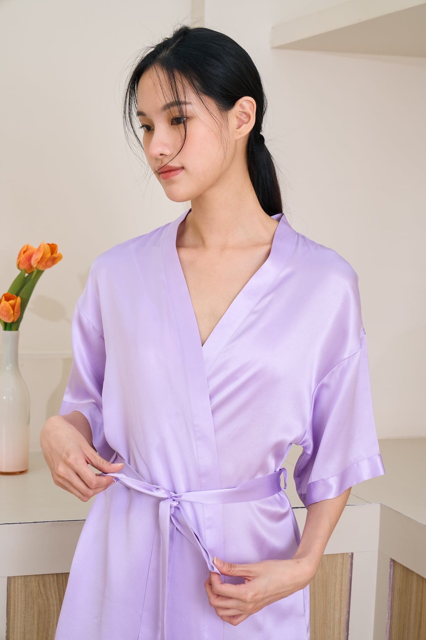 silk dressing gown purple