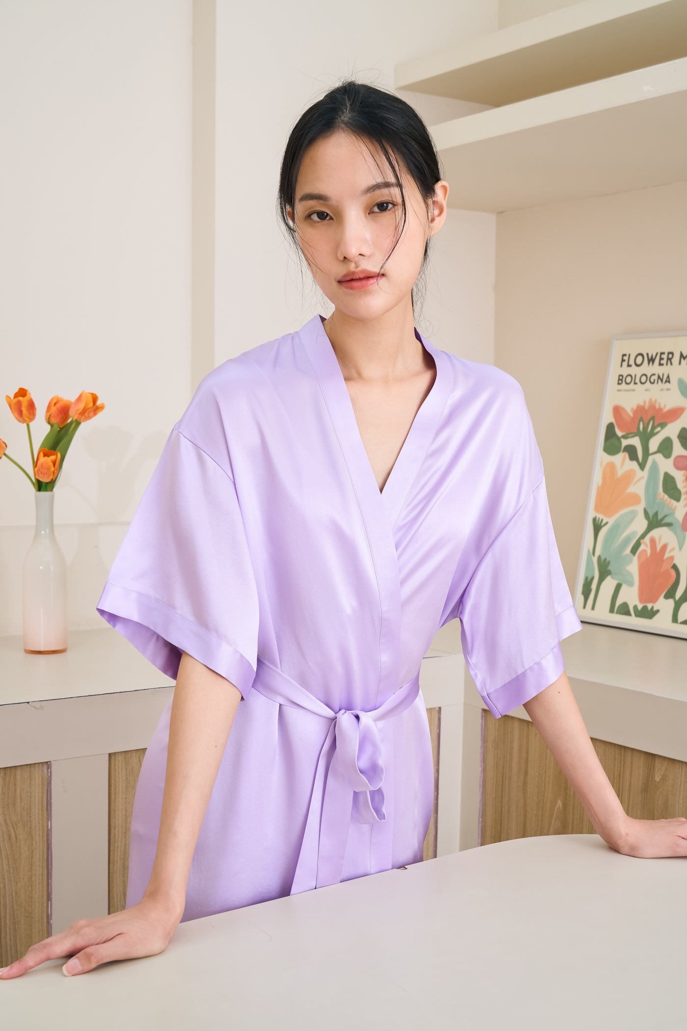silk dressing gown lilac