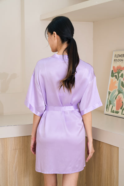 silk dressing gown purple with asian model