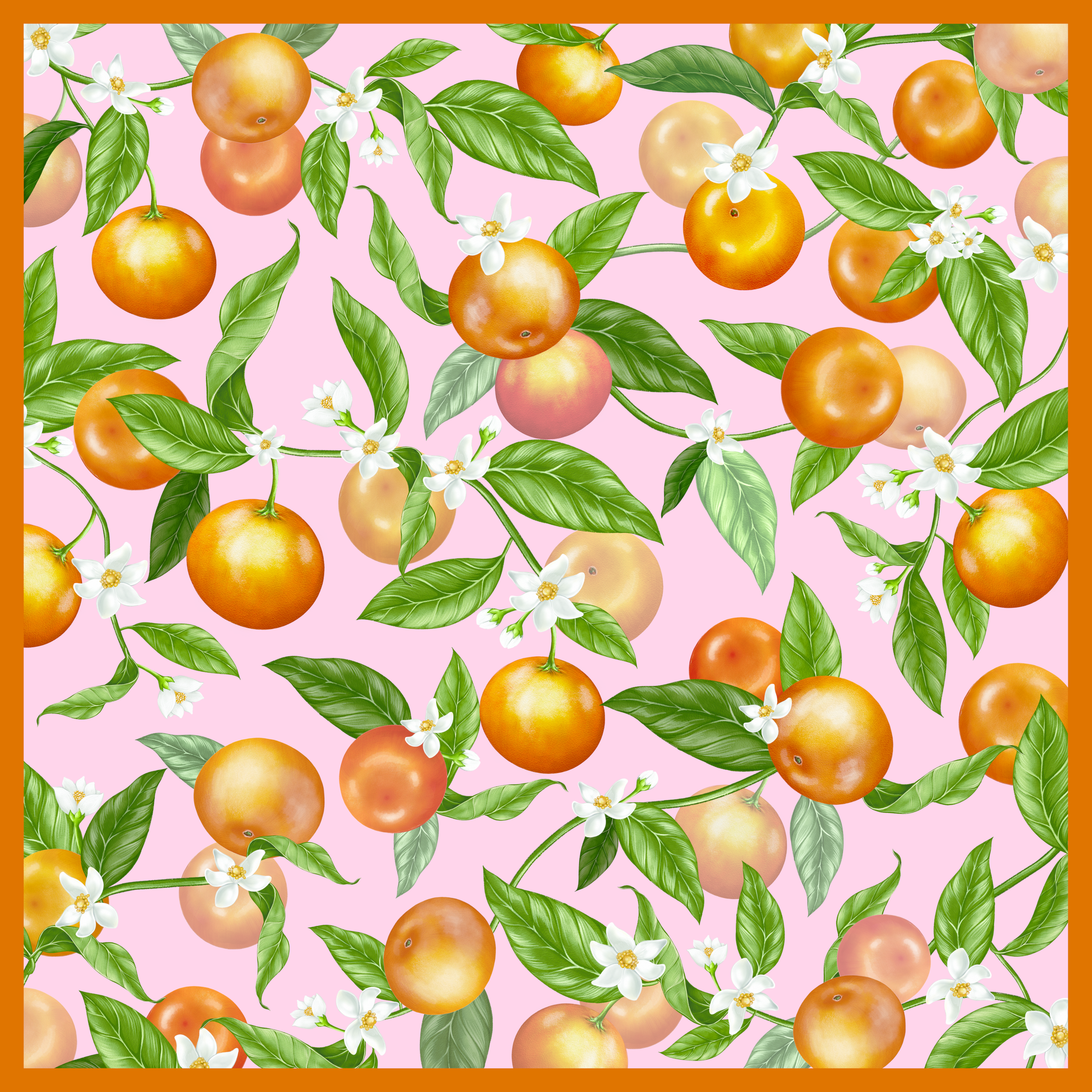 silk scarf orange pink green fruit