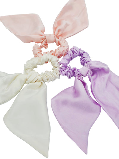 Silk Bowknot Scrunchies purple pink white