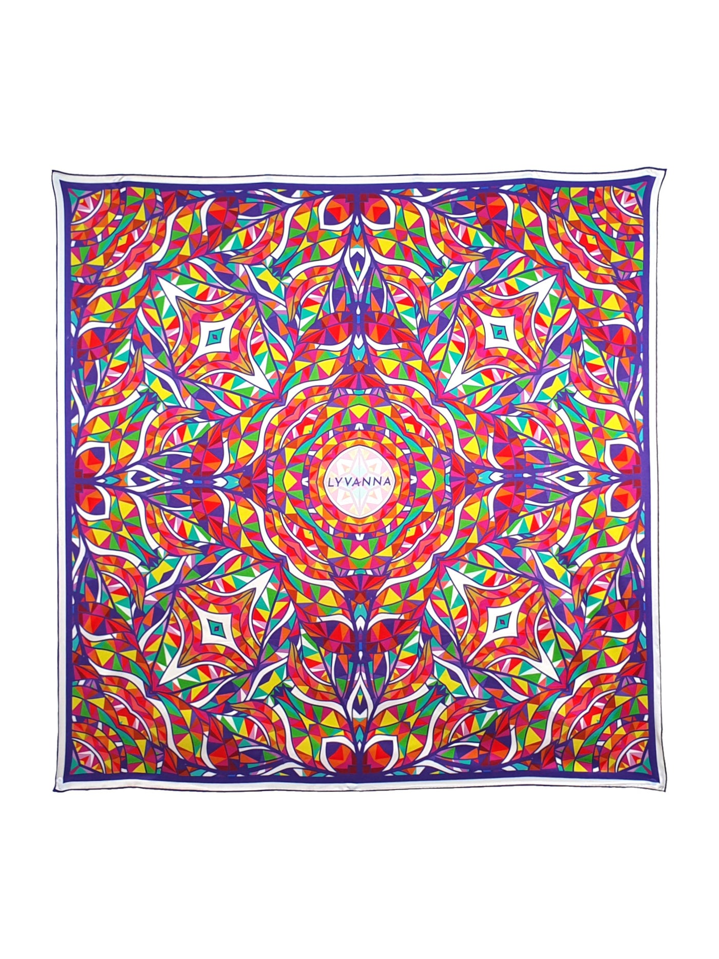 geometric artwork on scarf with red and blue aspects