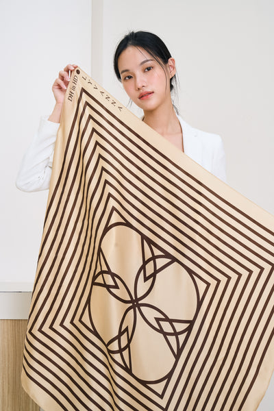 beige and brown  silk scarf sand art 
